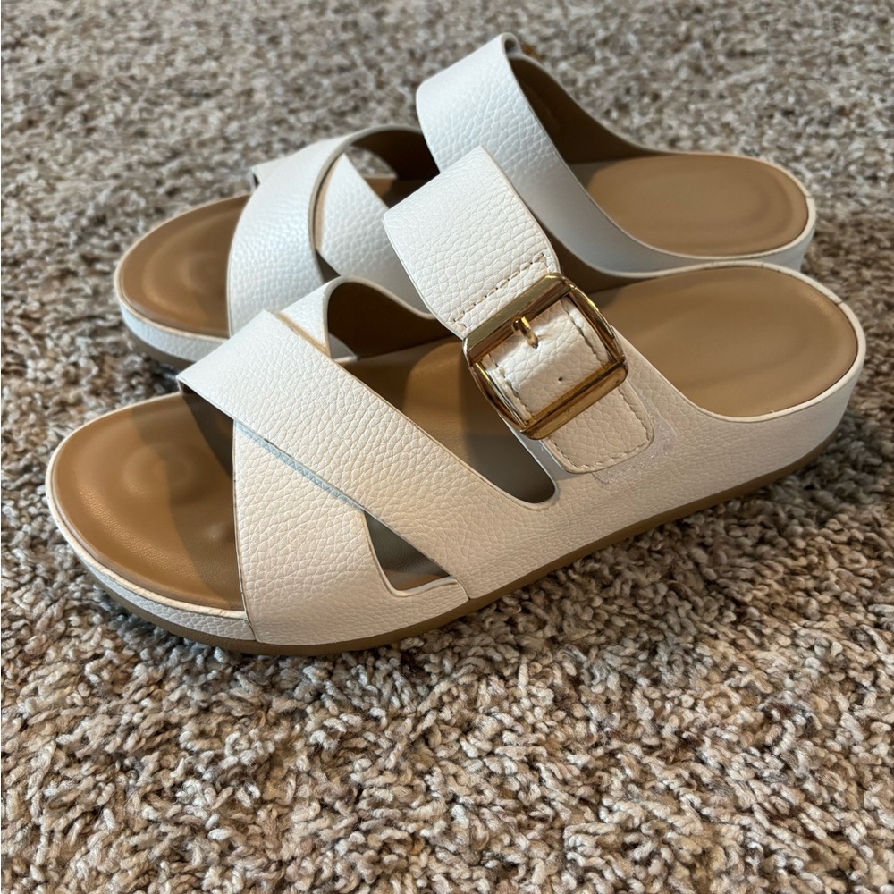White and Gold Sandals with Adjustable Buckles